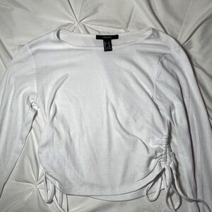 Forever 21 White Long Sleeve Crop Blouse with Ruched Tie Front